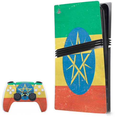 Ethiopia Flag Distressed PS5 Pro Bundle Skin